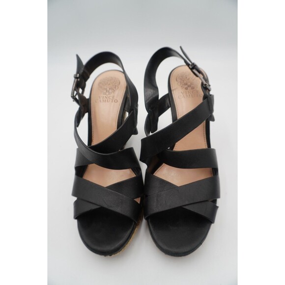 Vince Camuto Black Crisscross Straps Espadrille Trim Platform Wedge Sandals Sz 9 - Picture 7 of 16
